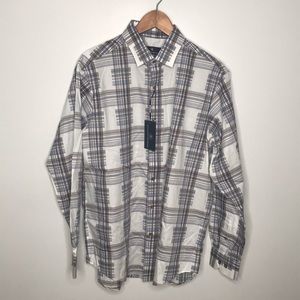 Hart Schaffer Marx white brown striped patch shirt
